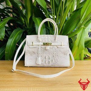 Túi Da Cá Sấu Hermes Bạch Tạng Himalaya cao cấp màu trắng xám