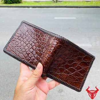 Ví Đan Viền 2 Mặt Da Bụng Cá Sấu VEA8 Màu Nâu Đất