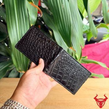 Ví Kẹp Tiền Nam Da Bụng Cá Sấu VOBA8 Màu Đen