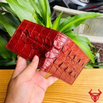 Ví Nam Mini Da Gai Đuôi Cá Sấu VFA2 Màu Nâu Đỏ  Đầy Phong Cách