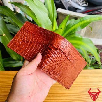 Ví Nam Mini Da Cá Sấu Gai Tay VFA5 Màu Nâu Đỏ Độc Đáo