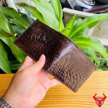 Ví Nam Mini Da Cá Sấu Gai Tay VFA5 Màu Nâu Đất Phong Cách