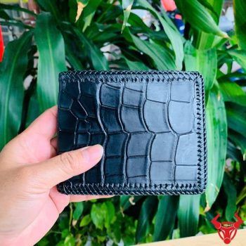 Ví Đan Viền Da Bụng Cá Sấu Thái Lan 2 Mặt VEA8 Màu Đen Đẳng Cấp