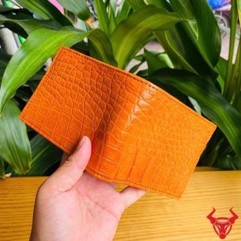 Ví Nam 2 Mặt Da Bụng Cá Sấu VCA8 Màu Vàng Cam Sang Trọng Và Nổi Bật
