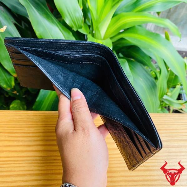Ví da bụng đà điểu VCD3 màu đen cao cấp, thiết kế tinh tế và gọn gàng cho nam giới