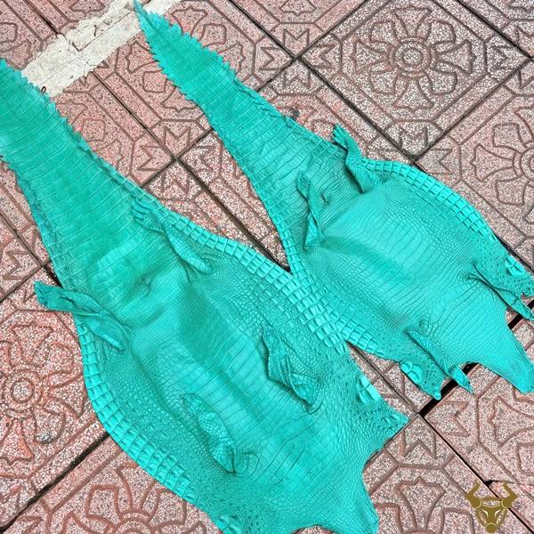Da cá sấu thuộc nguyên tấm size 4 lớn xanh ngọc bền đẹp, cao cấp.