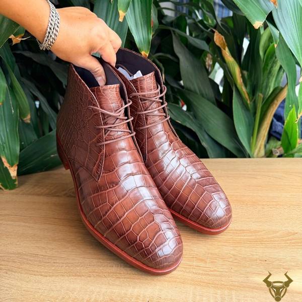 Boot nam da cá sấu GJBA8 màu nâu đẳng cấp.