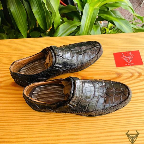 Giày lười da gai đuôi cá sấu GCA2 cao cấp, đóng theo yêu cầu với đế cao su.