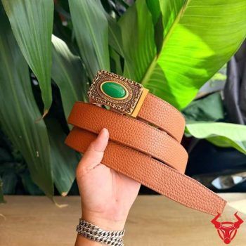 Thắt Lưng Da Bò Togo TLK56A Mặt Khóa Đồng Đính Ngọc Thời Trang