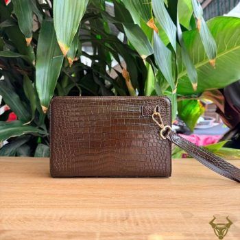 Clutch Cầm Tay Da Cá Sấu CKCA8 Màu Nâu Cao Cấp Cho Quý Ông