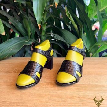 Giày Sandal Nữ Da Cá Sấu DJEA8 Màu Đen