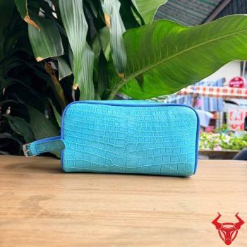 Túi Cluch Hộp Nam Da Bụng Cá Sấu Thái Lan Màu Xanh Lam